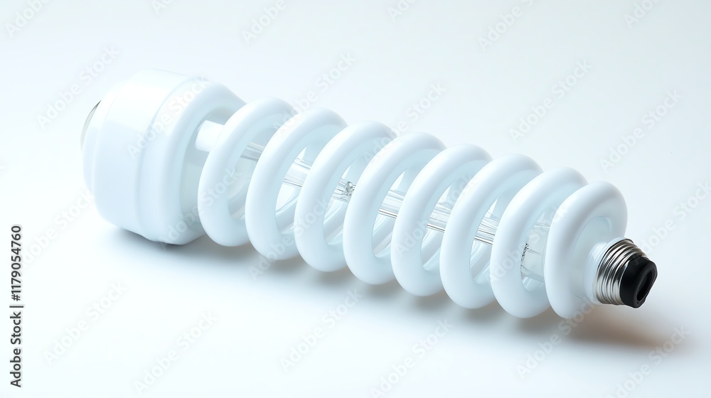 Energy-efficient spiral light bulb on white isolated background.