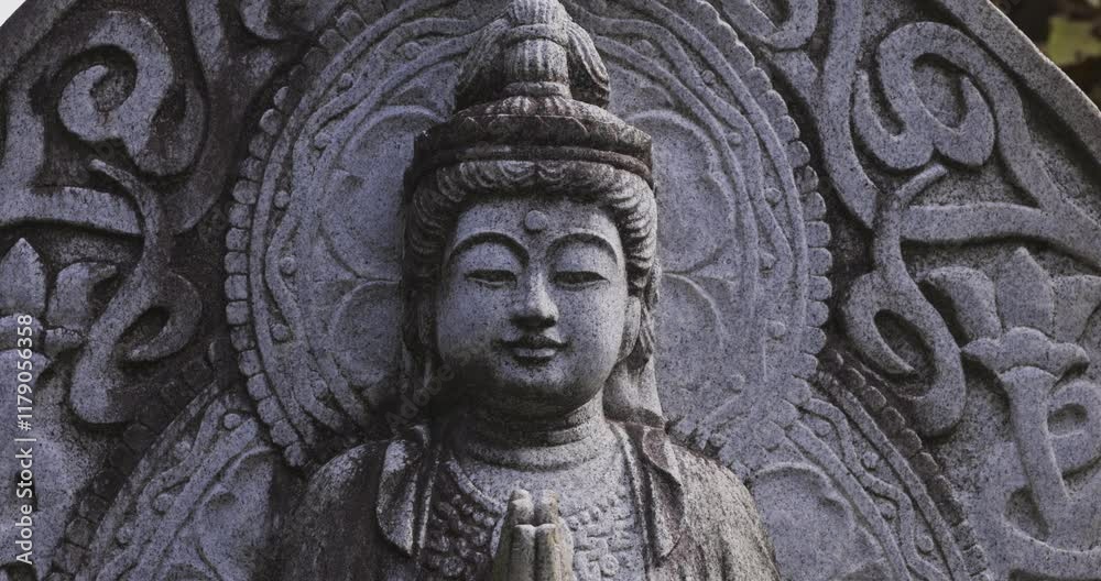 A religious stone statue of Bodhisattva Samantabhadra at Japanese buddhism temple A religious stone statue of Bodhisattva Samantabhadra at Japanese buddhism temple