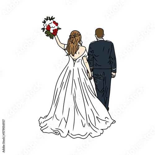 Wedding couple cartoon, digital art illustration.
