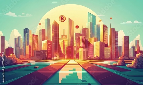 Bitcoin icon, currency and money illustration or models. Finance , business and global economic transaction concept with cartoon style. Crypto, international trade and commercial exchange,GenerativeAI