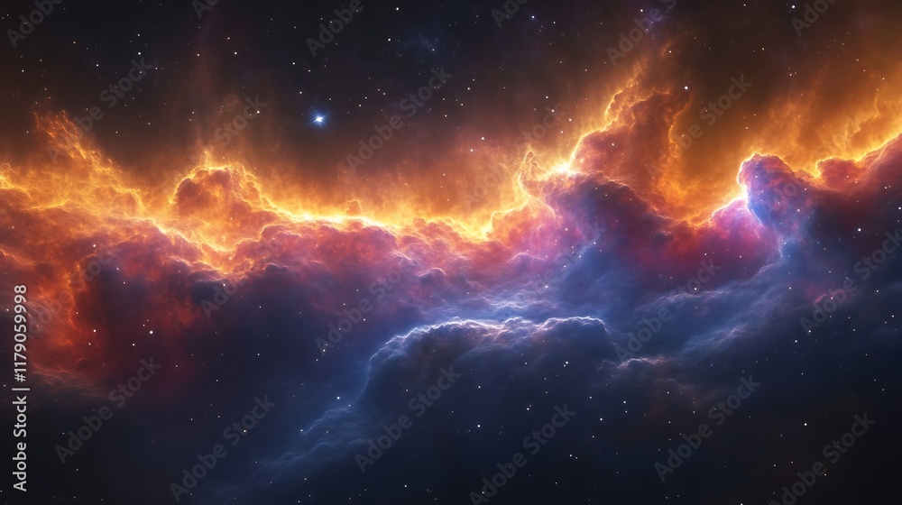 Naklejka premium Fiery nebula cosmic clouds in space.