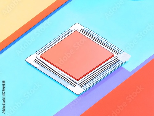 Vibrant 3D Render of Modern Microchip on Colorful Background. AI Generated photo