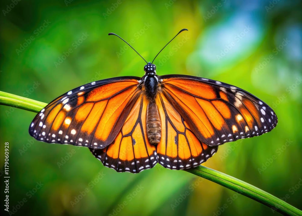 Rule of thirds composition highlights a macro photograph of a monarch butterfly clinging to a twig. Rule of thirds composition highlights a macro photograph of a monarch butterfly clinging to a twig.