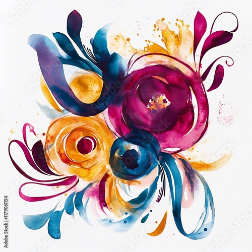 Vibrant Watercolor Floral Composition