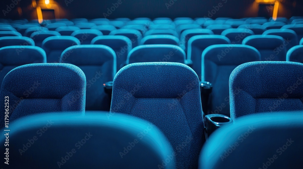 Empty Blue Cinema Seats: Awaiting the Show Empty Blue Cinema Seats: Awaiting the Show