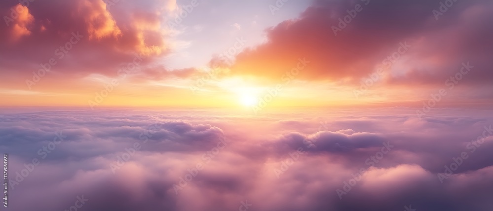 Aerial view of sunset over clouds. Aerial view of sunset over clouds.