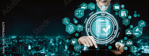 Compliance rule law and regulation graphic interface for business quality policy planning to meet international standard. uds