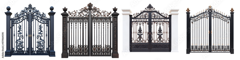 Elegant Ornate Wrought Iron Ornamental Gates with Decorative Architectural Patterns in Classic Historic Luxury Design Style Ornamental Fencing Entryway Decor Elegant Ornate Wrought Iron Ornamental Gates with Decorative Architectural Patterns in Classic Historic Luxury Design Style Ornamental Fencing Entryway Decor
