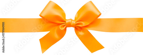 orange ribbon and bow on a transparent white background.	