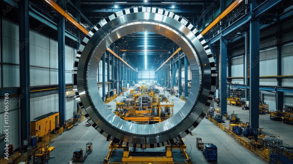 Fototapeta premium Large metal ring in a spacious industrial factory.