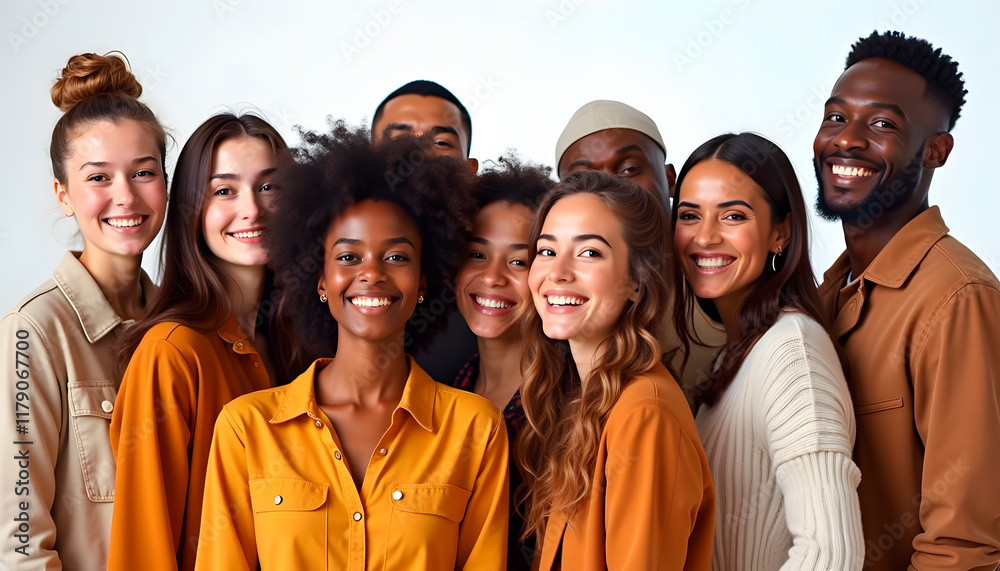 Obraz premium Retrato de grupo diverso sonriendo en fondo blanco