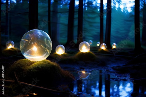 73 glowing orbs orbs of light fall casting a soft glow on the su