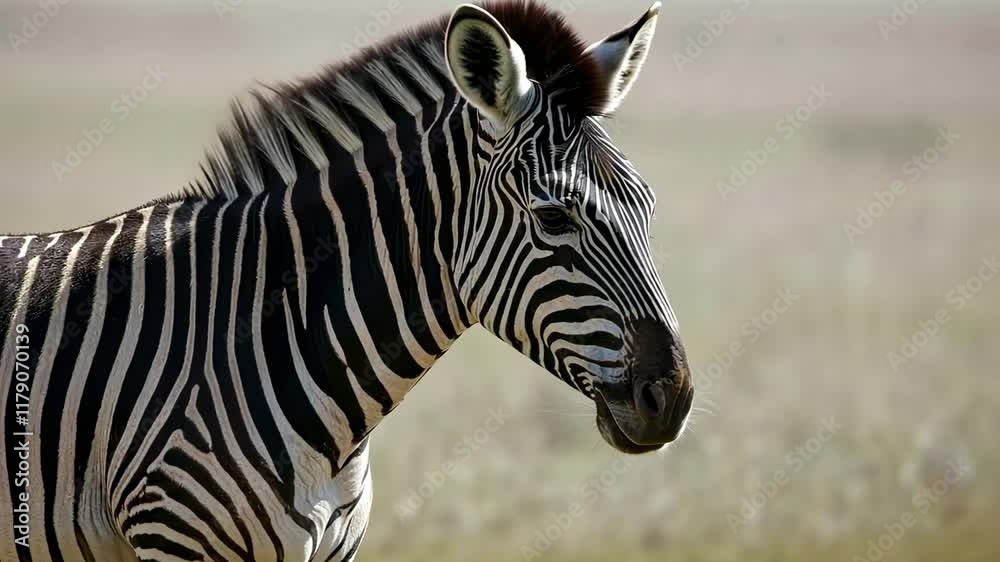 Graceful zebra grazing in serene grassland landscape Graceful zebra grazing in serene grassland landscape