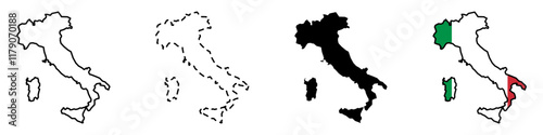 Set of vector maps of Italy . Mercator projection. Filled and outline.