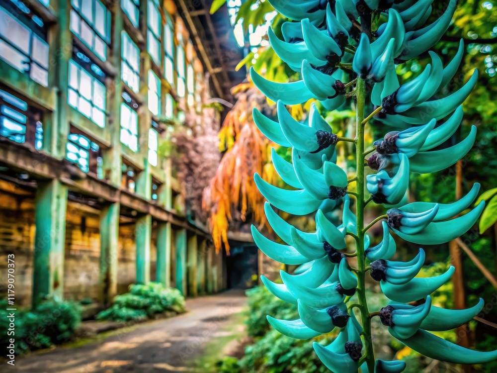 Fototapeta premium Urban exploration unveils the breathtaking beauty of a rare jade vine, a unique botanical wonder.