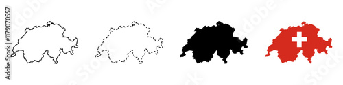 Set of vector maps of Switzerland . Mercator projection. Filled and outline.