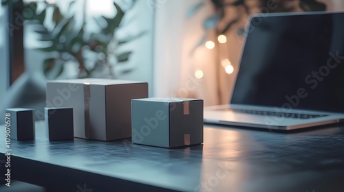 Wallpaper Mural Minimalist abstract laptop illustration with shopping cart symbols and digital payment icons, ideal for e-commerce and online retail visuals. Torontodigital.ca