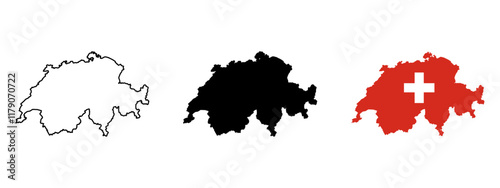 Set of vector maps of Switzerland . Mercator projection. Filled and outline.