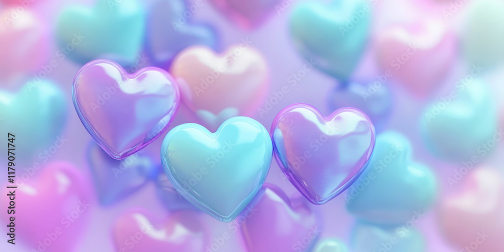 Pastel hearts on a soft blurred background, perfect for Valentine's Day themes Pastel hearts on a soft blurred background, perfect for Valentine's Day themes