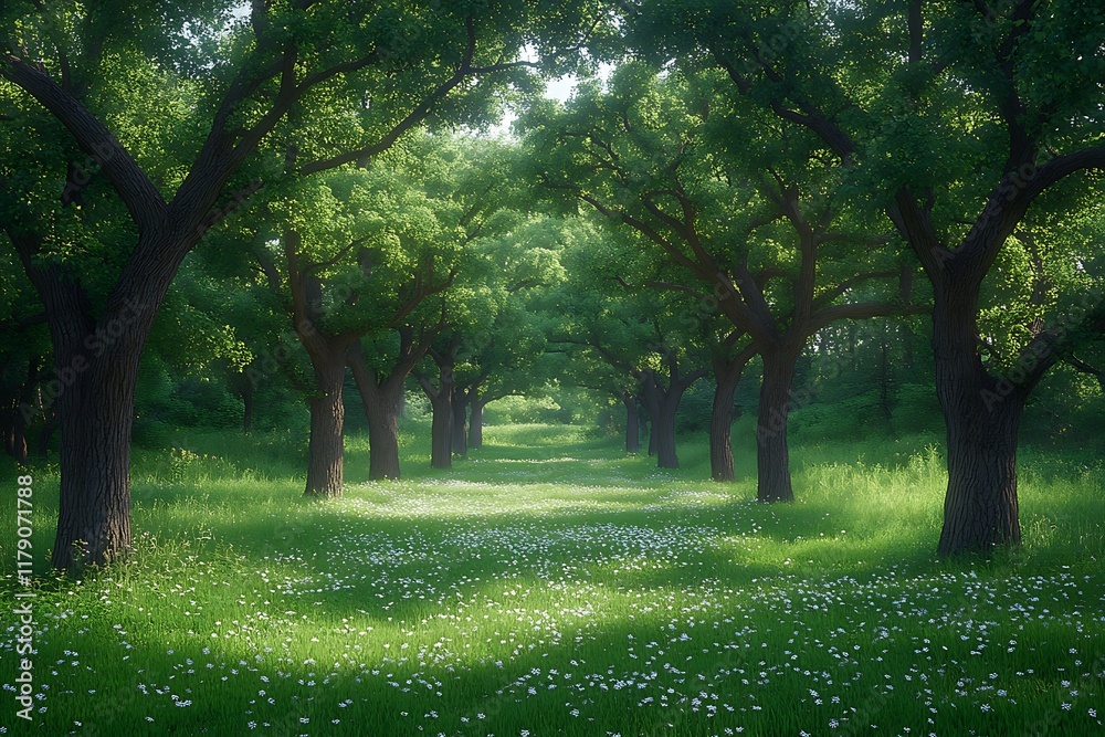 Serene Summer Pathway Through A Flower Filled Forest Serene Summer Pathway Through A Flower Filled Forest