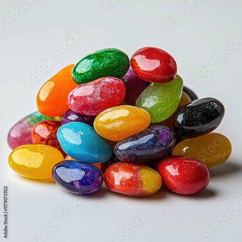 A delightful assortment of colorful jellybeans, a vibrant and sweet treat perfect for satisfying your sugar cravings. These jewel-toned candies offer a burst of deliciousness with every bite. photo