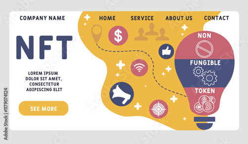 NFT non-fungible token acronym. business concept background. vector illustration concept with keywords and icons. lettering illustration with icons for web banner, flyer, landing pag
