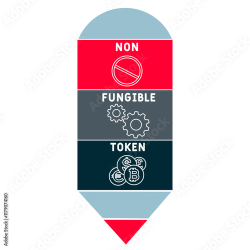 NFT non-fungible token acronym. business concept background. vector illustration concept with keywords and icons. lettering illustration with icons for web banner, flyer, landing pag