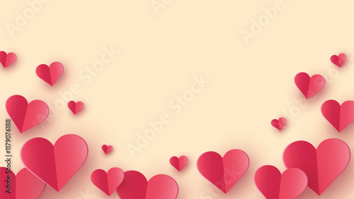 Abstract background with floating paper cut hearts. Modern design for Valentine’s Day, Mother’s Day and Women’s Day. Vector illustration