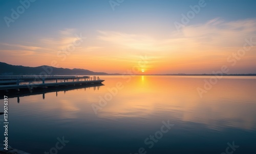 Tranquil sunset over calm water