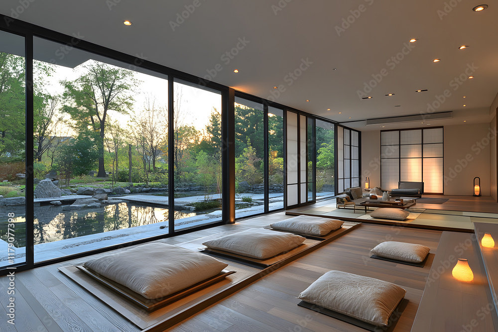 Fototapeta premium Modern house and bright contemporary living room with large windows