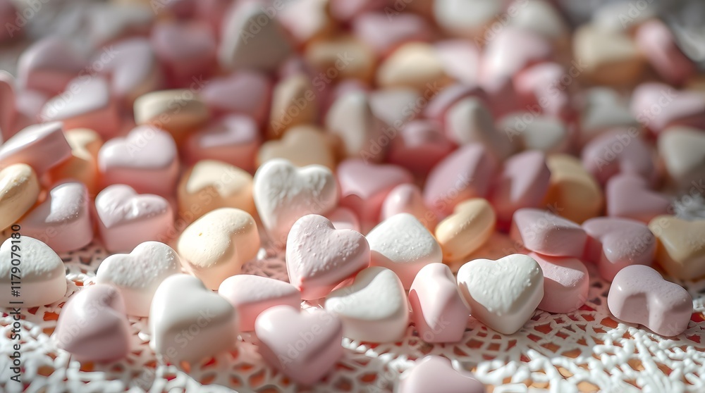 Fototapeta premium Delicate Pink and White Heart Candies: A Romantic, Sweet Image