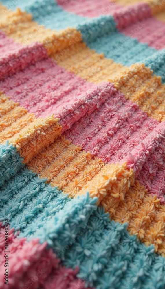 Fototapeta premium Striped terry fabric square with subtle texture and soft focus background, fuzzy, patterned textiles