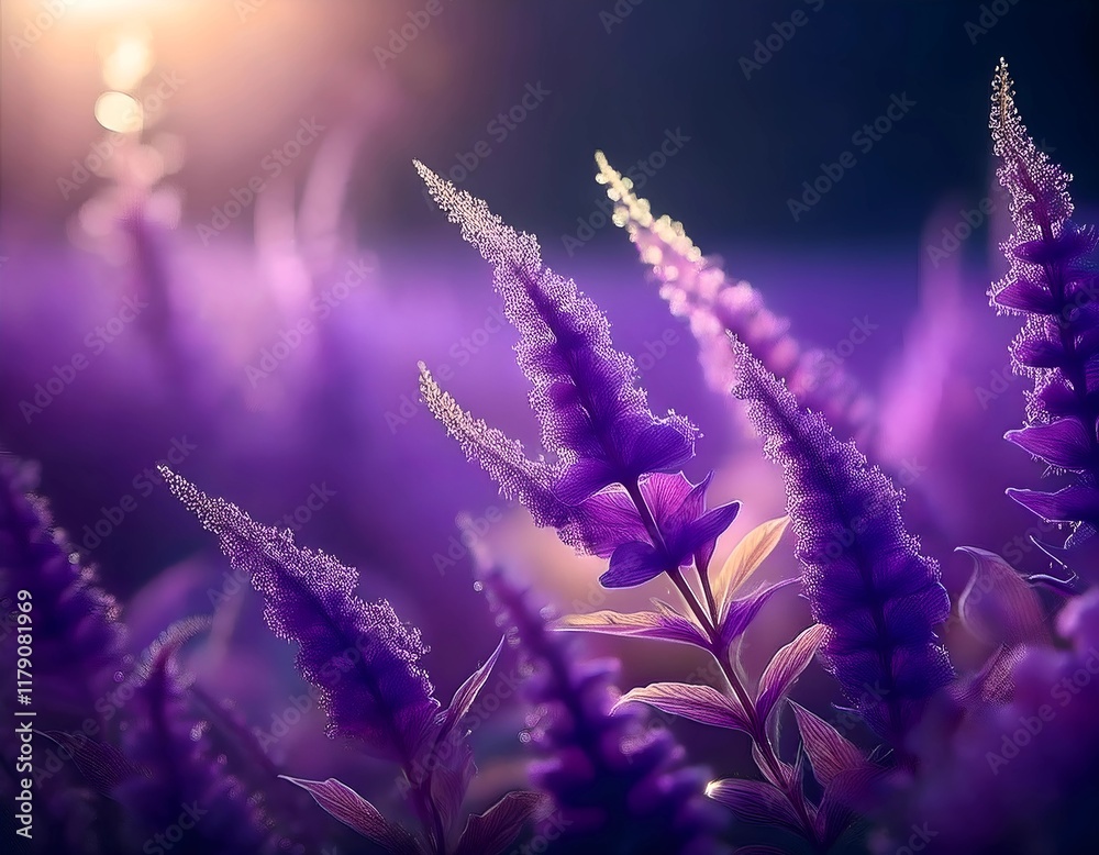 Obraz premium Enchanting Purple Flora in Soft Sunlight with Intricate Petals and Velvet-Like Textures, Capturing Nature's Stunning Elegance and Vibrant Tranquility