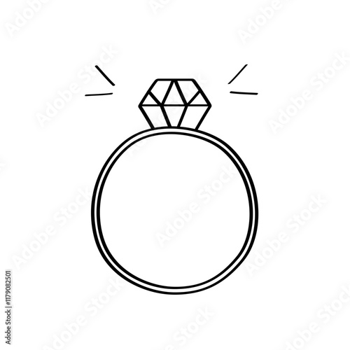 Diamond engagement ring doodle icon. Vector illustration of jewelry with precious stones. Concept of Valentine's day or wedding. Isolate on white.