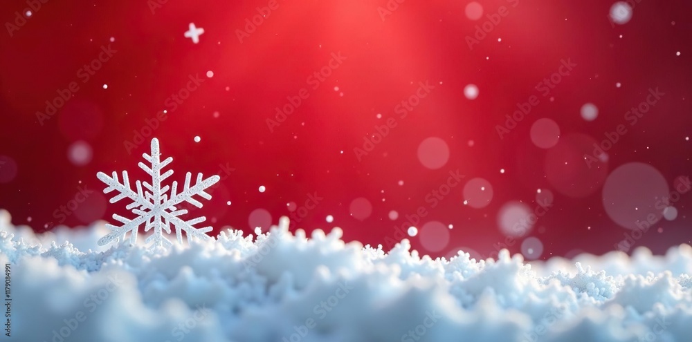 Delicate snowflake gently falls on red background, delicate, landscape, snowflake Delicate snowflake gently falls on red background, delicate, landscape, snowflake