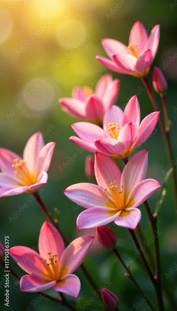 Naklejka premium Delicate flowers swaying gently in a warm breeze, flora, petals, garden