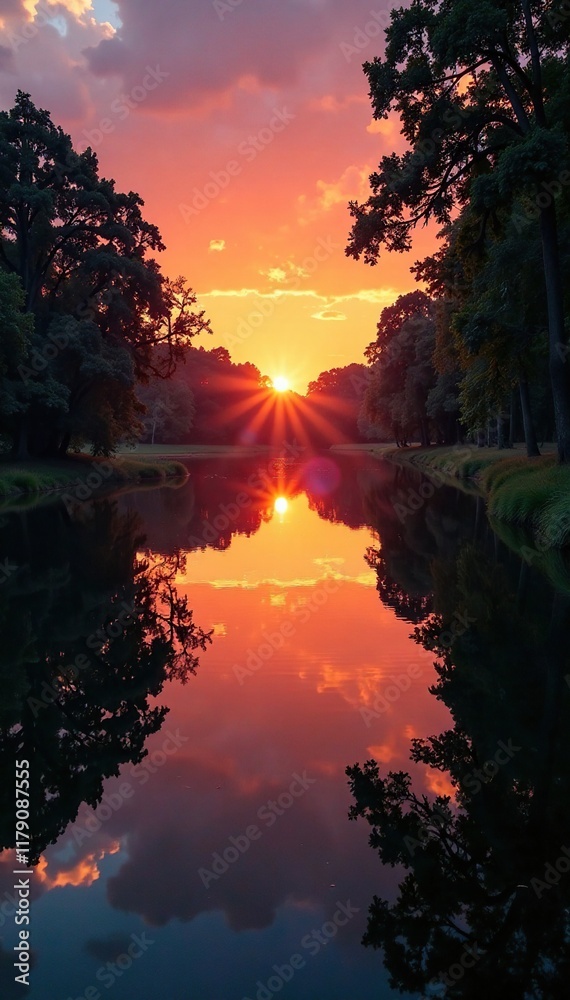 Reflections in calm waters as sunset approaches, reflection, pond, mood Reflections in calm waters as sunset approaches, reflection, pond, mood