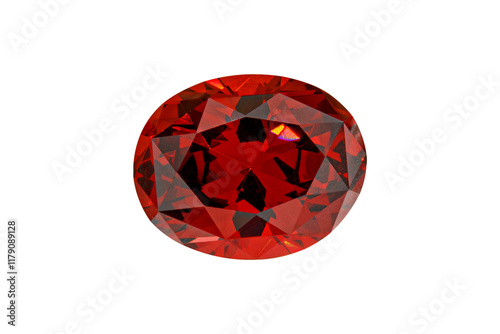 Garnet faceted mine cut stone mineral macro photography on white isolated background close up.