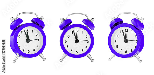 classic watch, pointer clock, Purple, violet color alarm watch on isolated white background close up photo