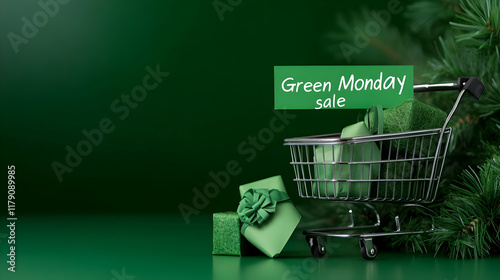 Green, sustainable gifts in a shopping cart with a banner announcing the 