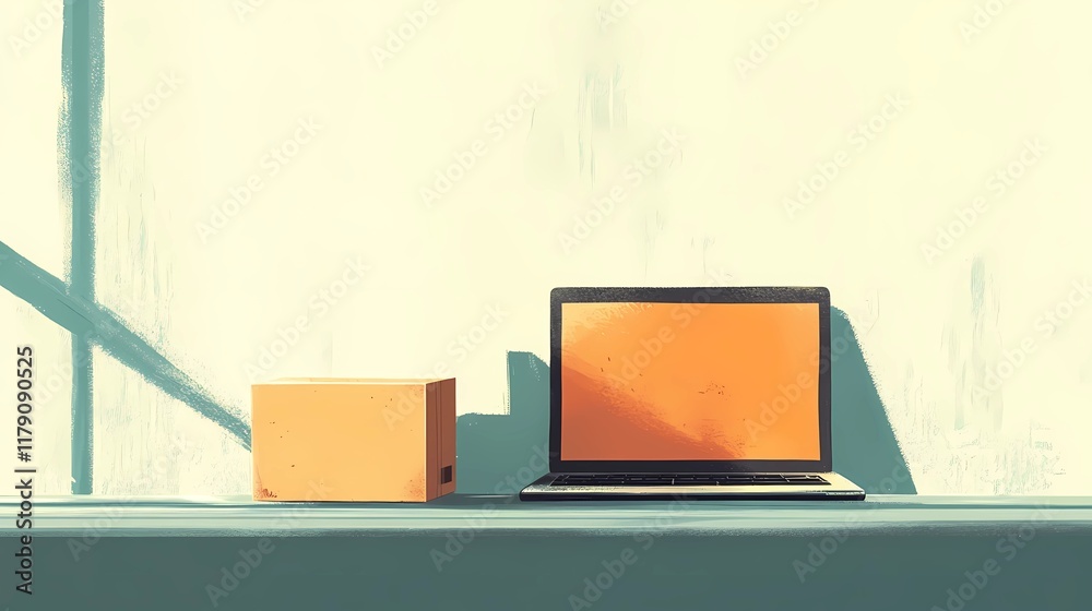 Abstract laptop illustration representing online shopping and digital commerce concept Abstract laptop illustration representing online shopping and digital commerce concept