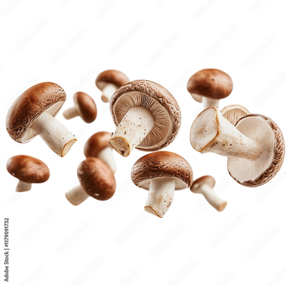 Flying Falling Mushrooms Isolated on Transparent Background, Levitating Fresh Mushrooms, Perfect for Food, Cooking, Recipe, and Restaurant Design Concepts, Generative AI Flying Falling Mushrooms Isolated on Transparent Background, Levitating Fresh Mushrooms, Perfect for Food, Cooking, Recipe, and Restaurant Design Concepts, Generative AI