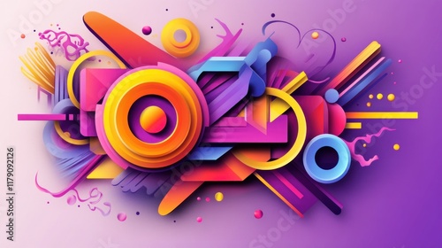 Vibrant abstract design with colorful geometric shapes and dynamic lines. photo