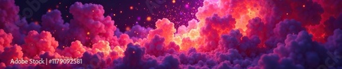 Fiery gases and pyro sparks in colossal inferno, purple, intensity