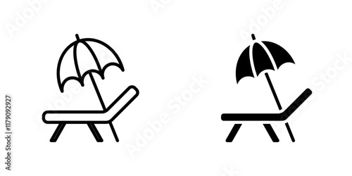 Beach chair with umbrella icons vector graphic pack