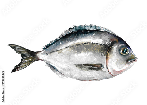 Dorado fresh ocean fish. Delicacy sea food hand drawn watercolor illustration isolated on white photo