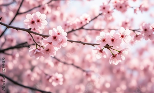 Delicate pink cherry blossoms in bloom
