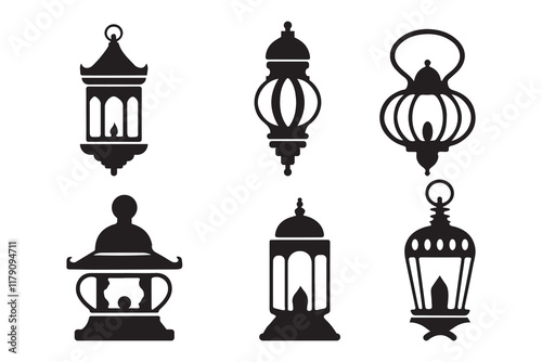 Lantern set silhouettes with white background