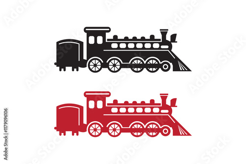 Train silhouettes and color versions with white background