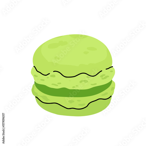 Vector set with japanese matcha desserts. Collection with mochi, matcha mille crepe cake and matcha roll cake, pancakes, macaron, soft serve ice cream, matcha tart and cupcake with strawberry.